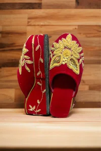 Hand Made Pure Velvet Block Heel Chatti - Available at AfnoBazar Nepal