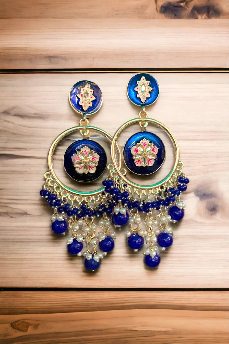 Meenakari Kundan Stone Painted Earrings - Available at AfnoBazar Nepal