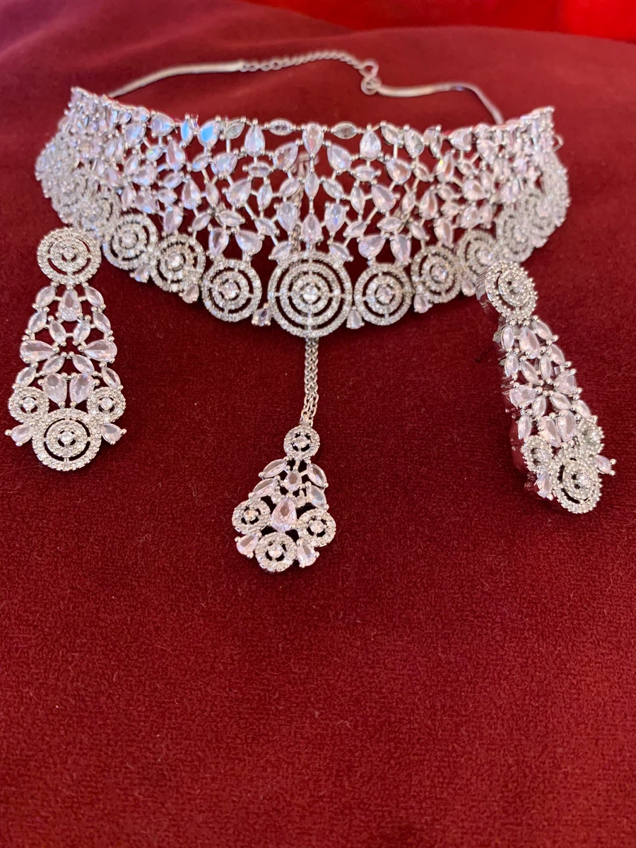 Beautiful American Diamond Choker With Earrings - Available at AfnoBazar Nepal