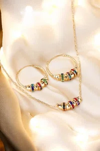 3Pcs Rhinestone & Bead Decor Jewelry Set Multicolor / one-size - Available at AfnoBazar Nepal