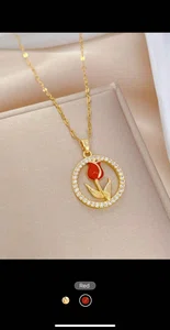 1pc Fashionable And Minimalist Rose & Tulip Round Pendant Stainless Steel Luxury And Elegant Collarbone Necklace For Women Valentines,Mom,Mother,Mother's Day,Gift - Available at AfnoBazar Nepal