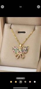 1pc Zirconia Butterfly Stainless Steel Necklace For Women, Luxury Gift (Asymmetrical Crystal Mix Color) - Available at AfnoBazar Nepal