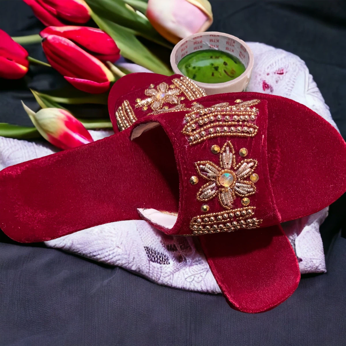 Beautifully Designed Maroon Pure Velvet Chatti - Available at AfnoBazar Nepal