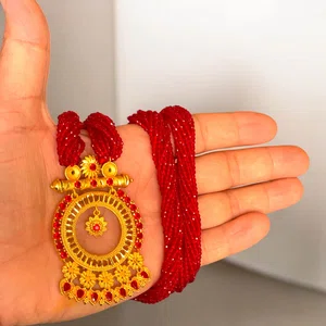 Exquisite Gold-Plated Necklace with Red Bead Accents - Available at AfnoBazar Nepal