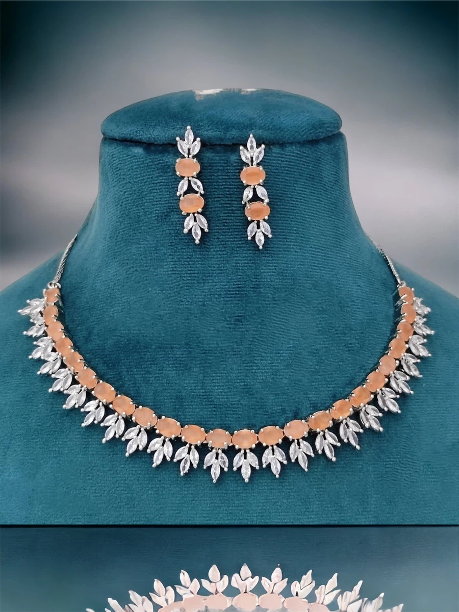 Beautiful Peach Colour American Diamond Set - Available at AfnoBazar Nepal