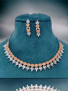 Beautiful Peach Colour American Diamond Set - Available at AfnoBazar Nepal