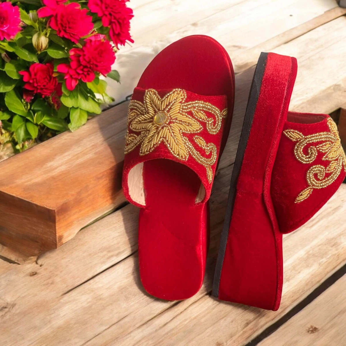 Hand Made Block Heel Pure Velvet Chatti - Available at AfnoBazar Nepal