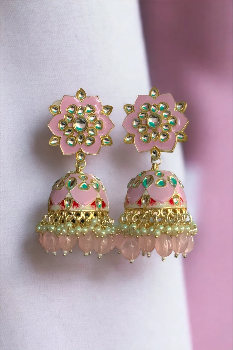 Meenakari Kundan Stone Painted Earrings - Available at AfnoBazar Nepal