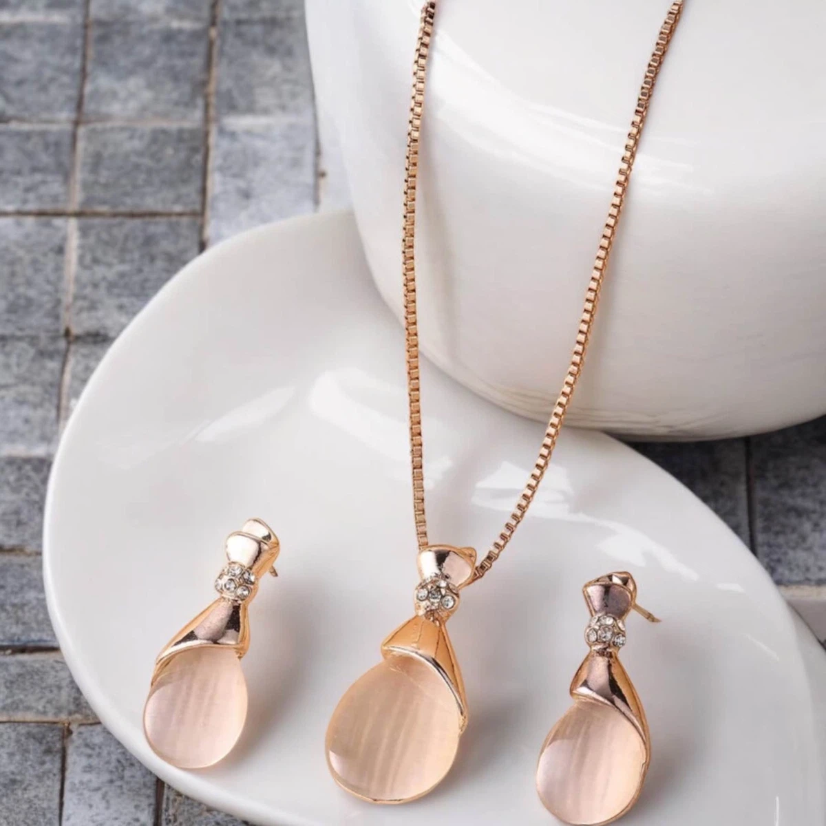 Artificial Opal Rose Gold Pendant Set For Women - Available at AfnoBazar Nepal