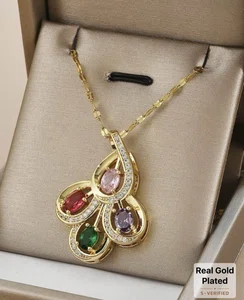 1pc Stainless Steel Five-Color Cubic Zirconia Necklace - Available at AfnoBazar Nepal