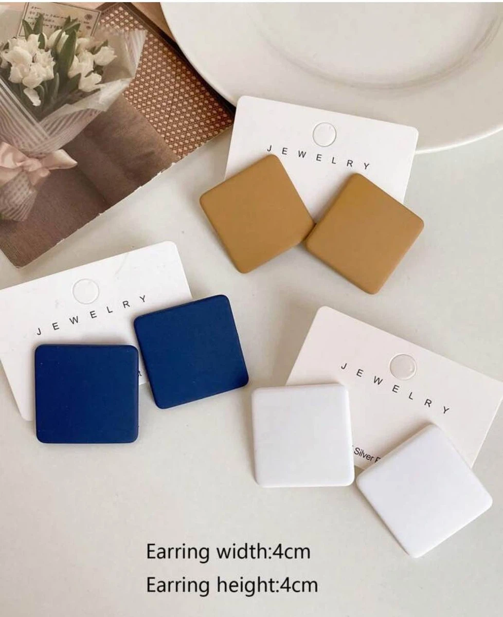 1set 3pairs Fashionable Square Shaped Stud Earrings, For Women, Multi-Color, Sweet And Fresh Style - Available at AfnoBazar Nepal