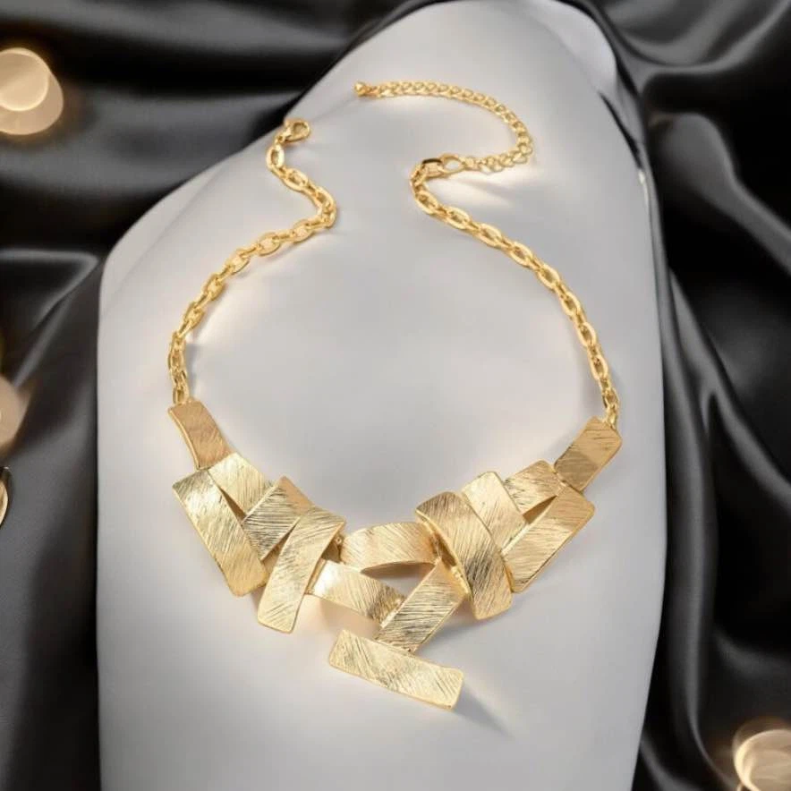 Fashionable Geometric Charm Bib Necklace For Women For Party - Available at AfnoBazar Nepal