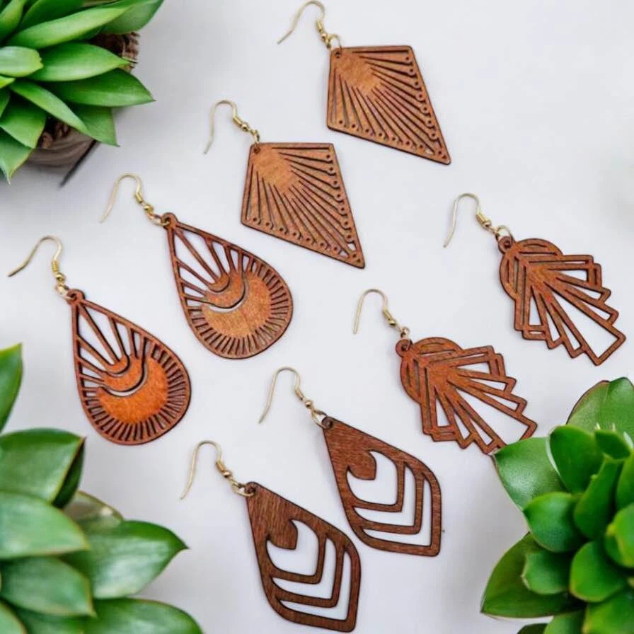 4 Pairs Wooden Earrings Set For Women - Available at AfnoBazar Nepal