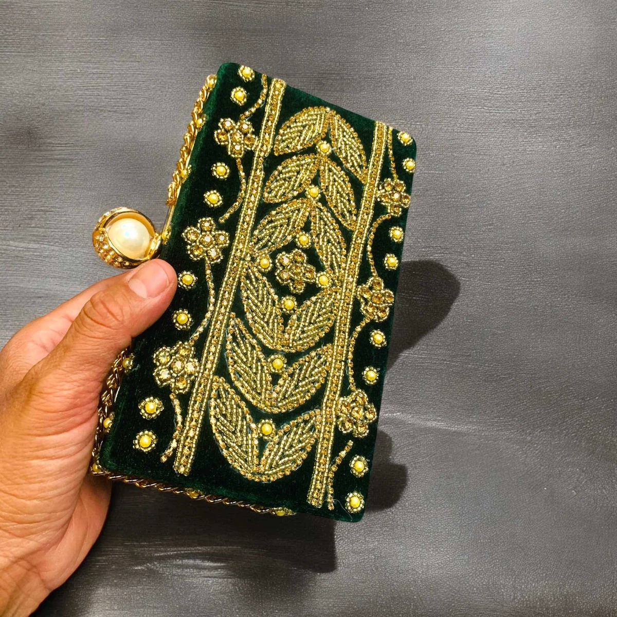 Velvet Green Party Clutch For Women - Available at AfnoBazar Nepal