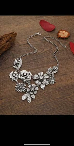 Fashionable Retro Floral Rhinestone Necklace, Versatile Sweater Chain Short Clavicle Necklace For Women ^ - Available at AfnoBazar Nepal