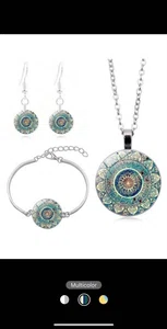 Grends 1set Vintage Green Mandala Design Earrings Necklace Bracelet Set With High-End Style And Elegar - Available at AfnoBazar Nepal