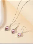 2pcs/Set Teardrop & Heart Shaped Rhinestone Studded Necklace And Earrings, Suitable For Women's Holidays And Parties Valentines - Available at AfnoBazar Nepal