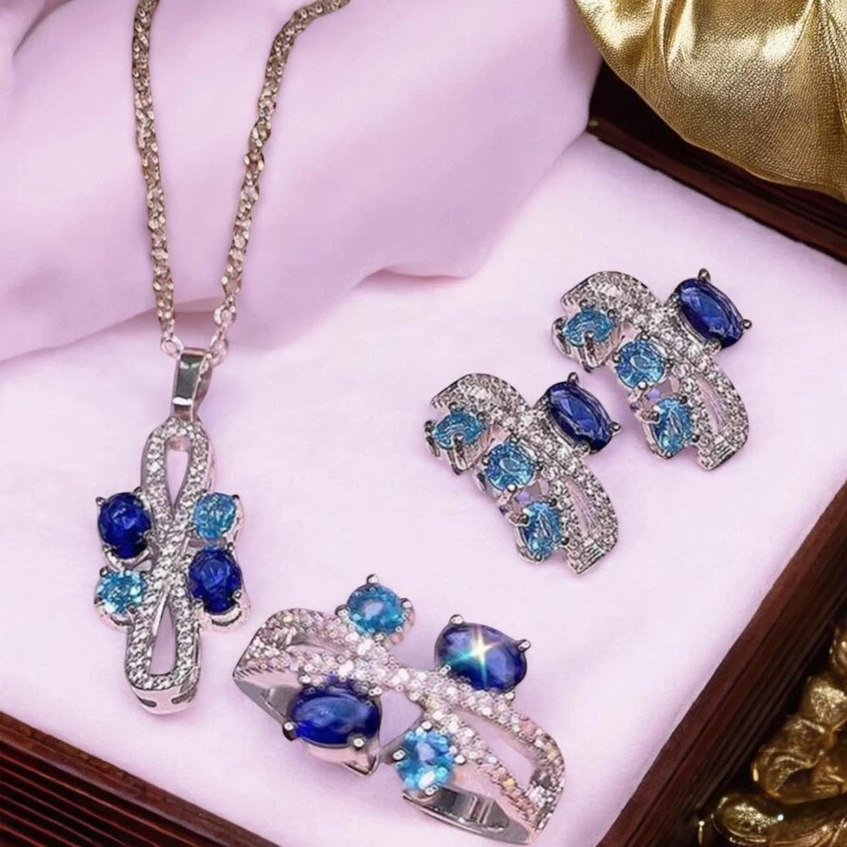 Blue Sapphire Jewellery Set For Women - Available at AfnoBazar Nepal