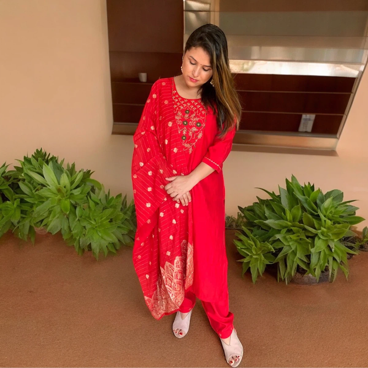 3 Pieces Kurta With Banarasi Dupatta For Beautiful Women - Available at AfnoBazar Nepal