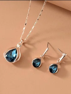 Rhinestone Water-drop Pendant Necklace & Drop Earrings - Available at AfnoBazar Nepal