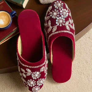 Beautiful Handcrafted Velvet Slipper For Women - Available at AfnoBazar Nepal
