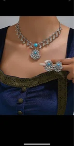 1pc Fashionable Vintage Style Round Pendant Tassel Necklace & 1pair Round Pendant Tassel Earrings For Women Size one-size - Available at AfnoBazar Nepal
