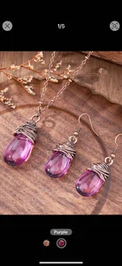 Purple Tear Drop Resin Pendant Set For Women - Available at AfnoBazar Nepal