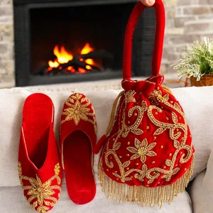 Luxurious Red Velvet Embroidered "Chatti & Thaili" Set - Bridal & Festive Perfection - Available at AfnoBazar Nepal