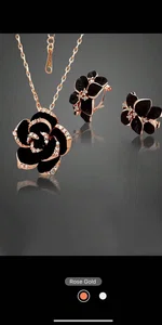 3pcs Fashionable Black Rose Shaped Earring & Necklace Set For Women Wedding Accessories, Party - Available at AfnoBazar Nepal