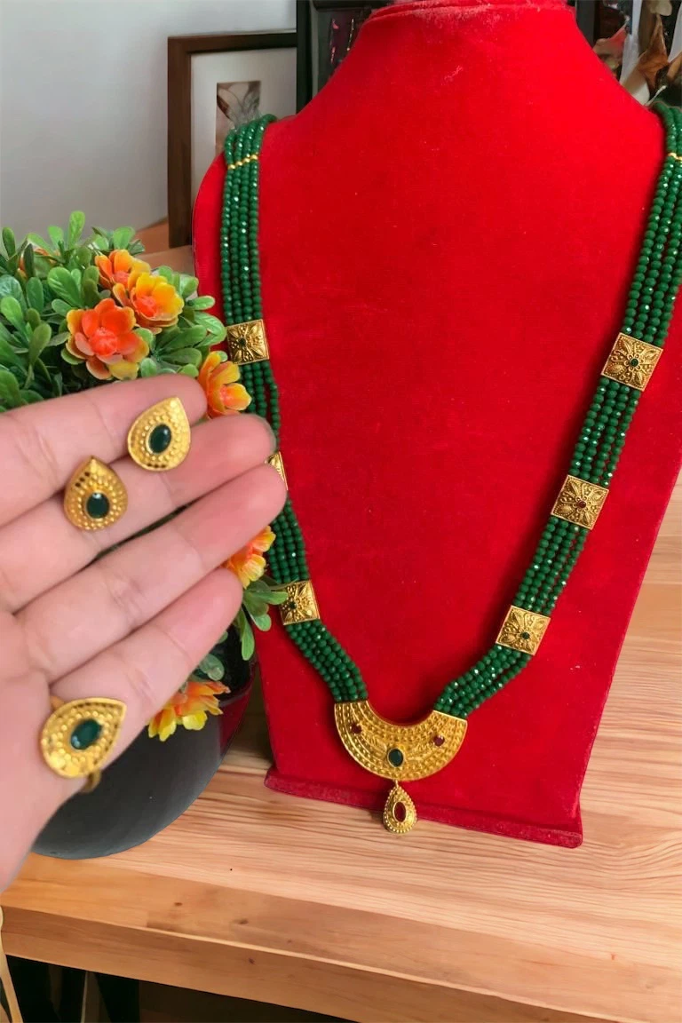 Gold Plated Rani Harr With Earrings And Ring - Available at AfnoBazar Nepal