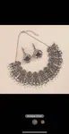 Faux Pearl Pendant Jhumka Earrings & Necklace Set - Antique Silver - Available at AfnoBazar Nepal