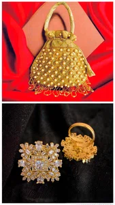 Fancy Party Bag With Gold Plated Ring Combo Deal - Available at AfnoBazar Nepal