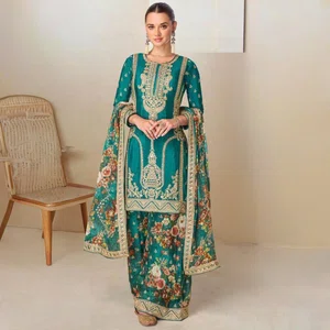 Designer Real Chinon Floral Plazzo Suit Set - Available at AfnoBazar Nepal