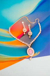 Beautiful Rose Gold American Diamond Set - Available at AfnoBazar Nepal