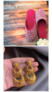 Handmade Pink Velvet Chatti with Gleaming Gold-Plated Earrings - Available at AfnoBazar Nepal