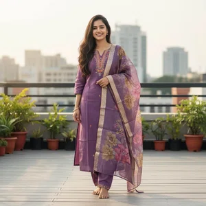 Enchanting Lavender Muslin Suit Set - Available at AfnoBazar Nepal