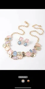 Color Block Geometric Charm Necklace & Stud Earrings - Available at AfnoBazar Nepal