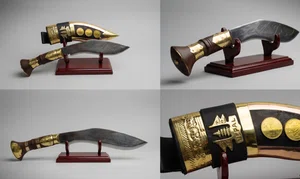 Hand-Forged Nepali Khukuri with Engraved Blade and Decorated Scabbard