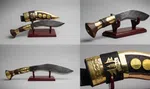 Hand-Forged Nepali Khukuri with Engraved Blade and Decorated Scabbard image 1