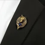 Lion Head Crystal Brooch for Men and Women image 2