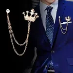 Gold Tone Crown Lapel Brooch Pin with Chain image 1