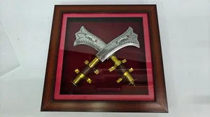 Crossed Nepali Kuda Pair in Wooden Frame Display