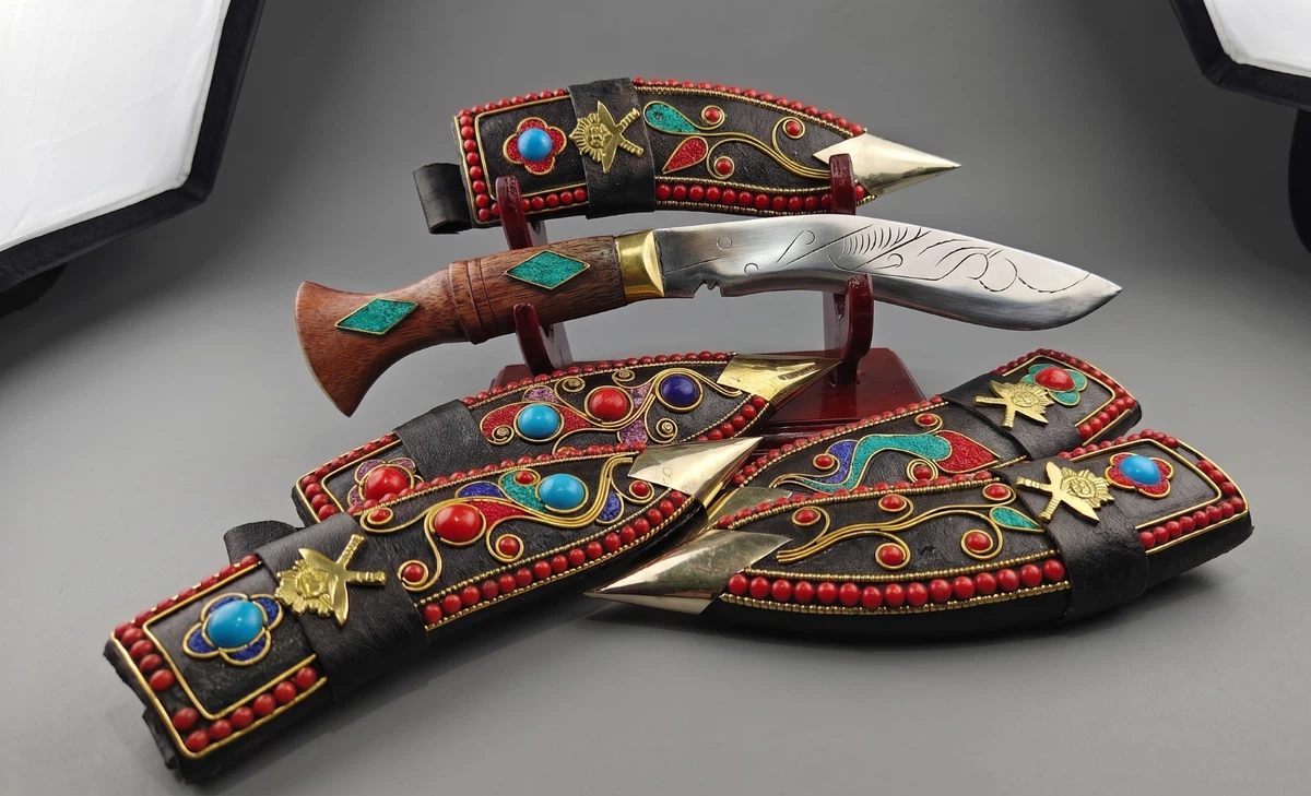 Handcrafted Nepali Khukuri with Wooden Display Stand and Velvet Scabbard