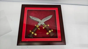 Crossed Nepali Khukuri Pair in Wooden Frame Display