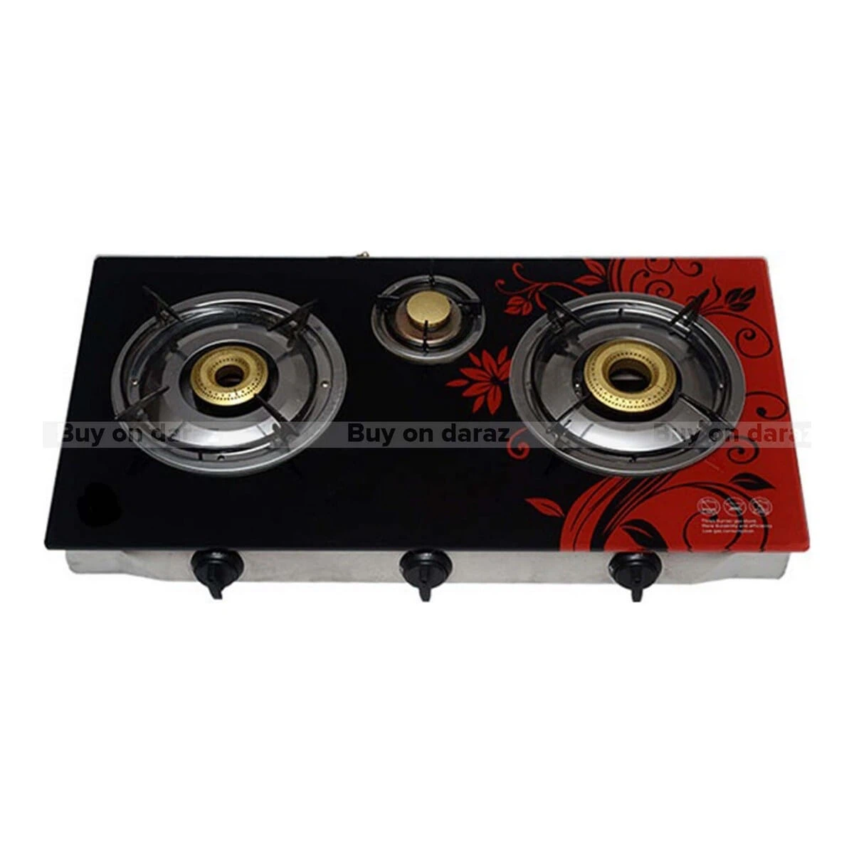 3 Burner Glass Top Gas Cooktop with Stainless Steel Body