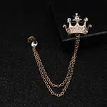 Golden Crown Stone Studded Chain Lapel Brooch image 2