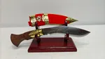 Handcrafted Nepali Khukuri with Wooden Display Stand and Velvet Scabbard image 2