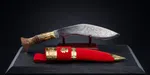 Handcrafted Nepali Khukuri with Wooden Display Stand and Velvet Scabbard image 1