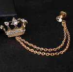 Gold Tone Crown Lapel Brooch Pin with Chain image 2