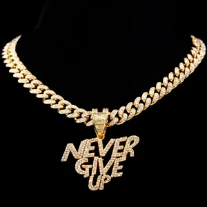 Never Give Up Letter Pendant Cuban Chain Necklace - Available at AfnoBazar Nepal